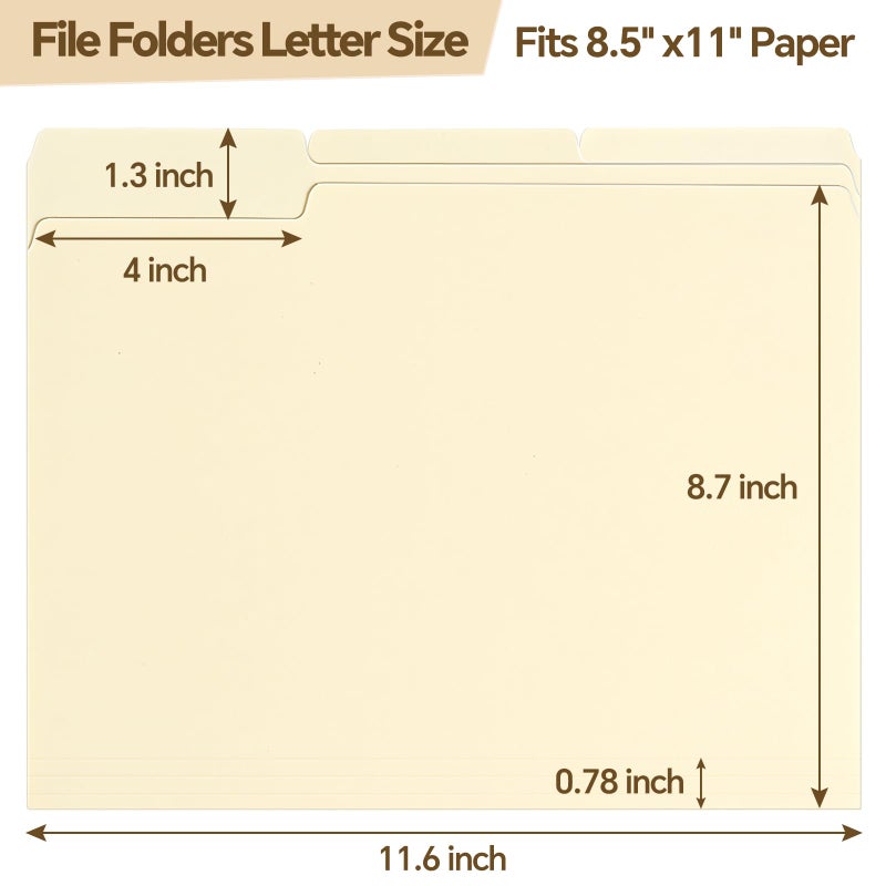 BiuLeon File Folders,50 Pack Manilla Folders 8.5x11,1/3 Cut Tabs Manila File Folders Letter Size for Easy Labeling and Organization,Vanilla Folders Great for Documents Home School Classroom Office Supplies - Image 3